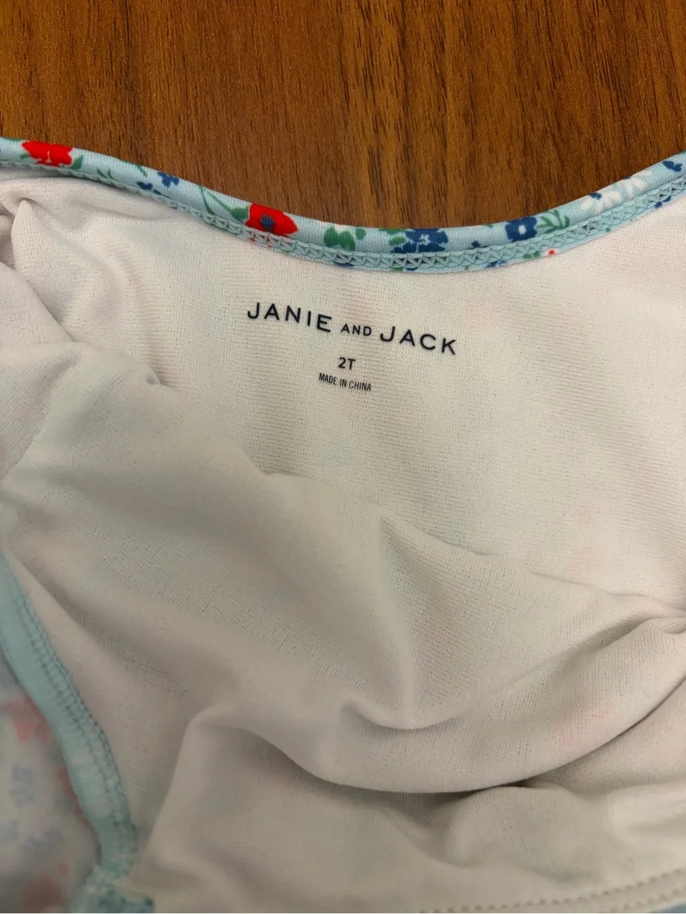 Janie and Jack Light Blue + Red + White Floral Ruffle One-Piece Swimsuit